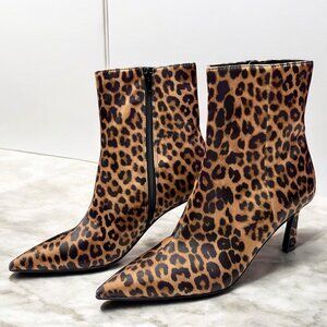 Steve Madden Leena Leopard Print Pointed Toe Stiletto Ankle Boots Size 6.5